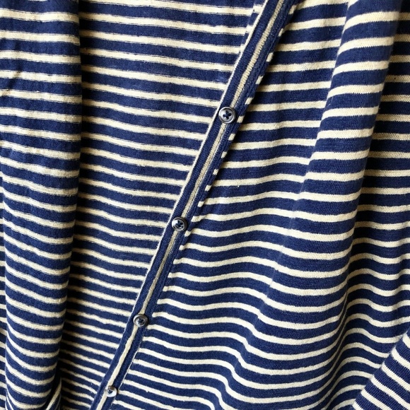 Joie Linen Striped Cardigan Button Front Longline V-neck Dolman Navy Tan - L - Picture 4 of 8